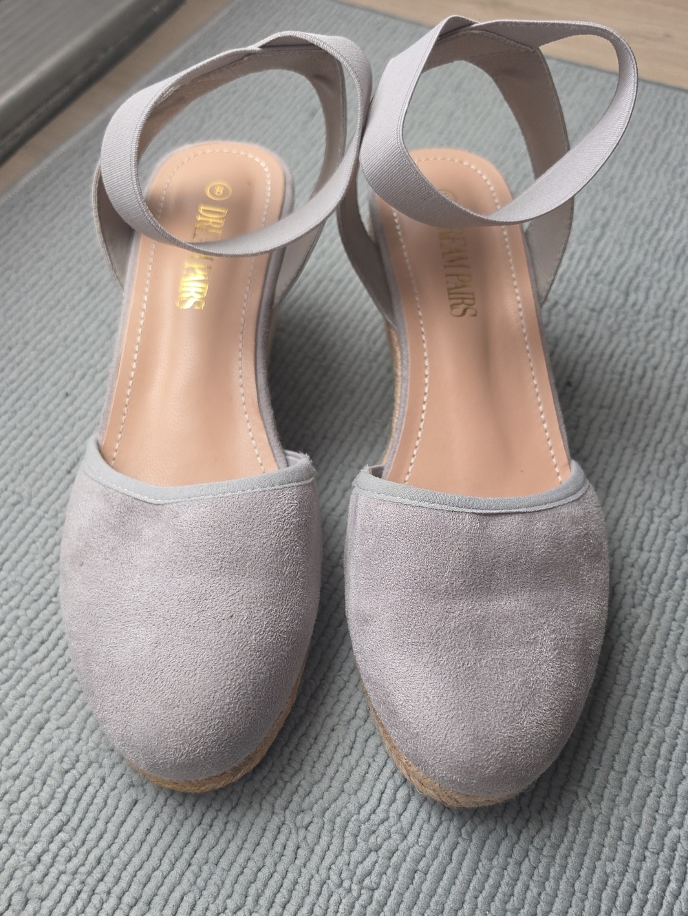 Dteam Pairs Women’s Light Gray Suede Ankle-Strap Wedges